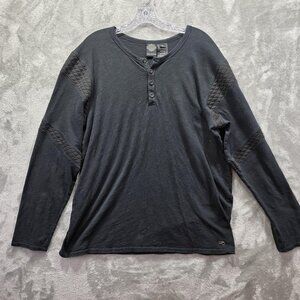 Harley-Davidson Shirt Mens XL Black Quilted Long Sleeve Henley Made USA Cotton